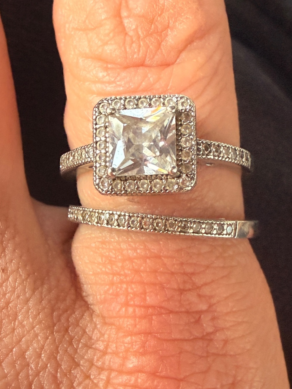 Sterling Silver Square Halo CZ Ring - Silver